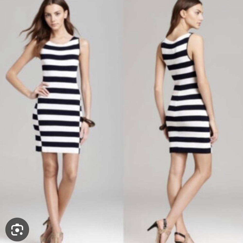 Theory Black and White Striped Mini Bodycon Dress